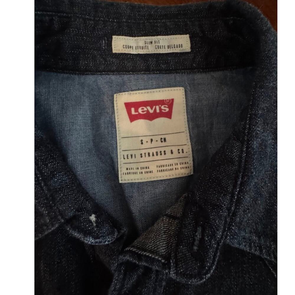 Levi’s Men’s Small Western Denim Shirt Dark Blue - Pearl Snap 65816-0005 - Picture 14 of 14